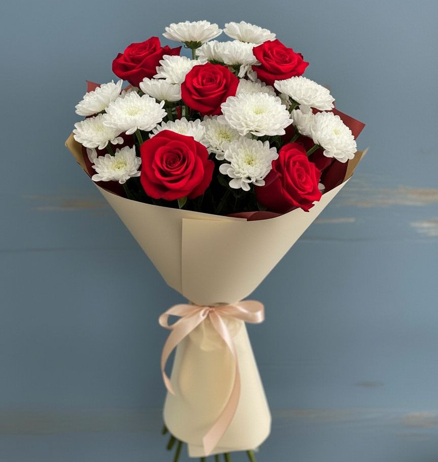 Букет цветов из: Розы и Хризантемы в Краснощёково