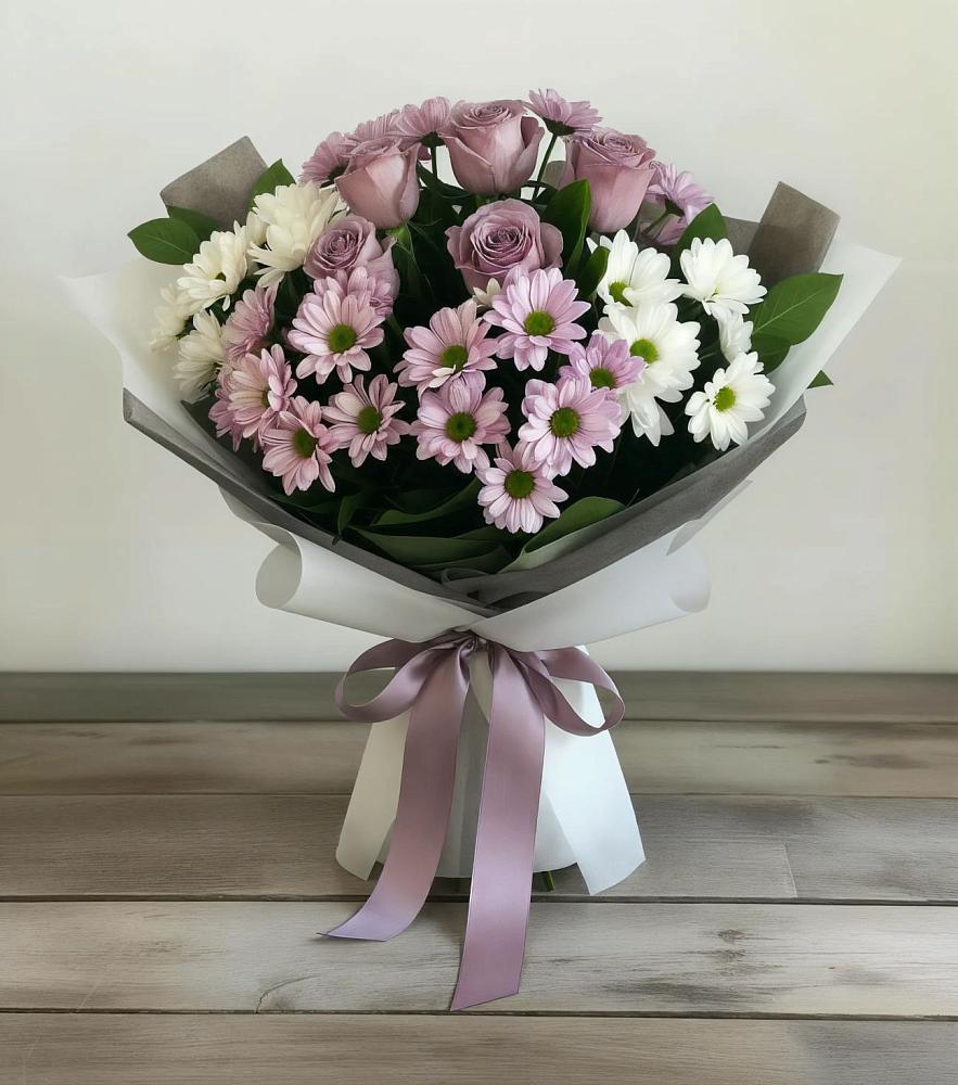 Букет цветов из: Хризантемы и Розы в Краснощёково