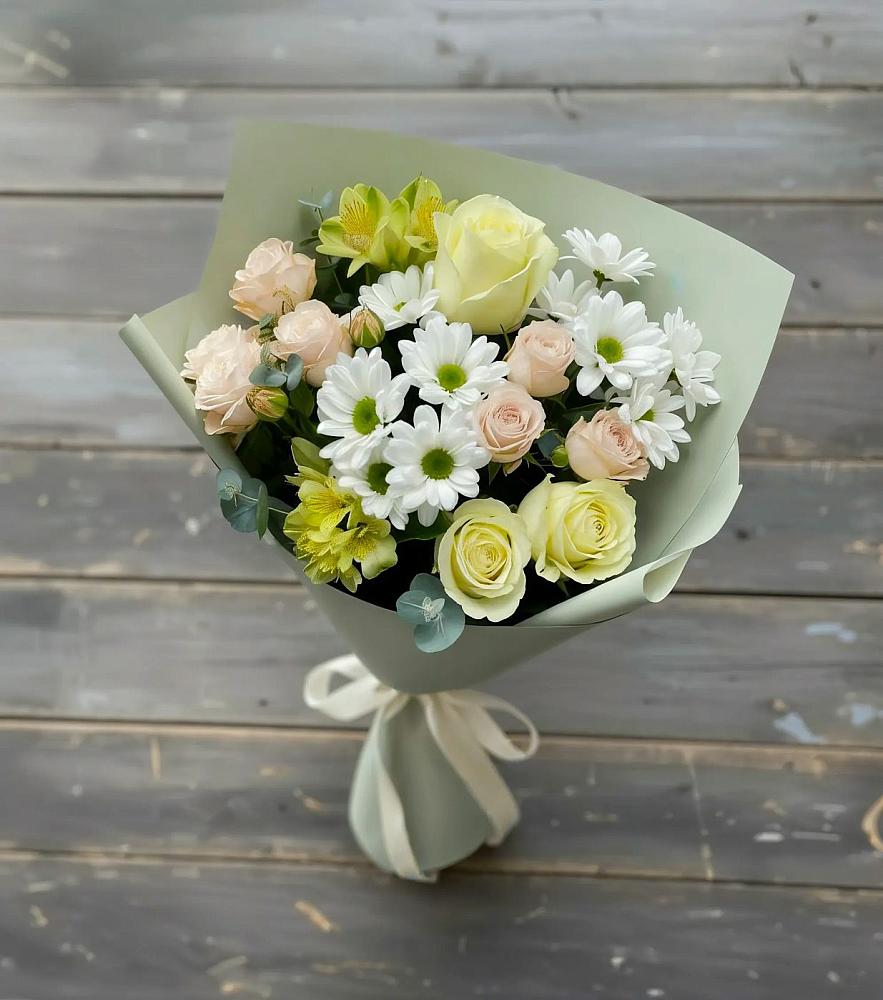 Букет цветов из: Альстромерии, Розы и Хризантемы в Краснощёково