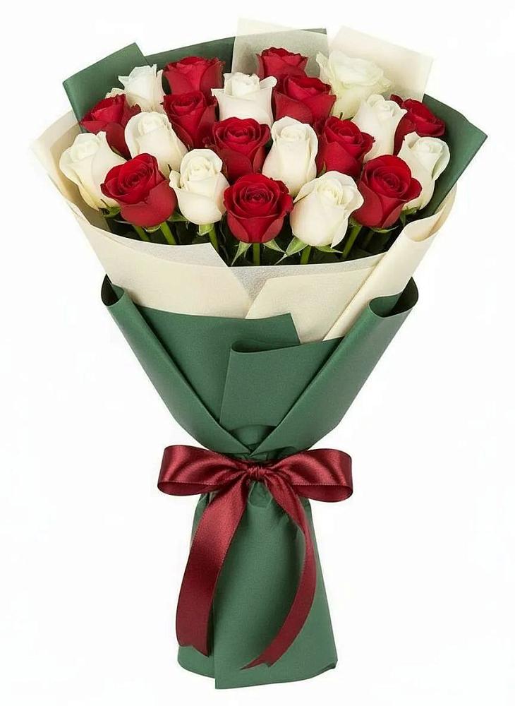 Букет Микс из красных и белых роз в Краснощёково