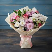 Букет цветов из:  Хризантемы, Альстромерии и Розы #REPLACE_PRED# Краснощёково