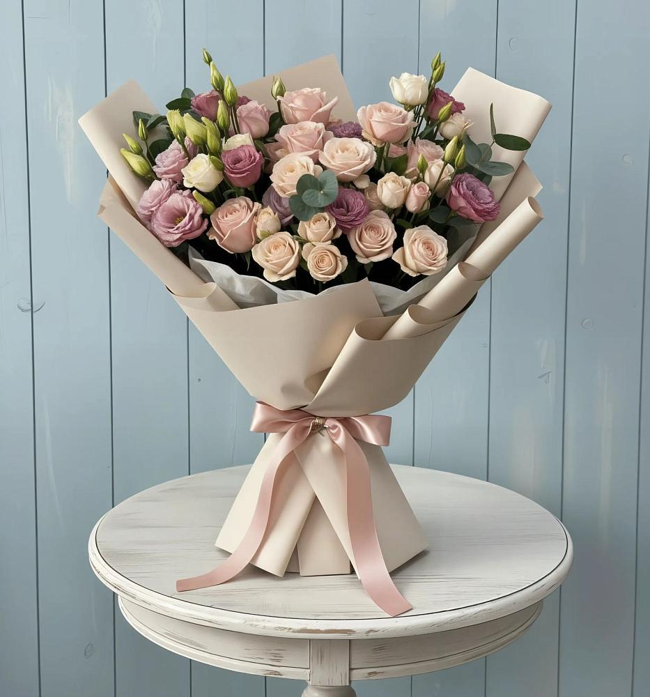 Букет цветов из: Розы и Лизиантусы в Краснощёково