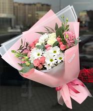 Букет цветов из:  Розы, Лизиантусы и Хризантемы в Краснощёково