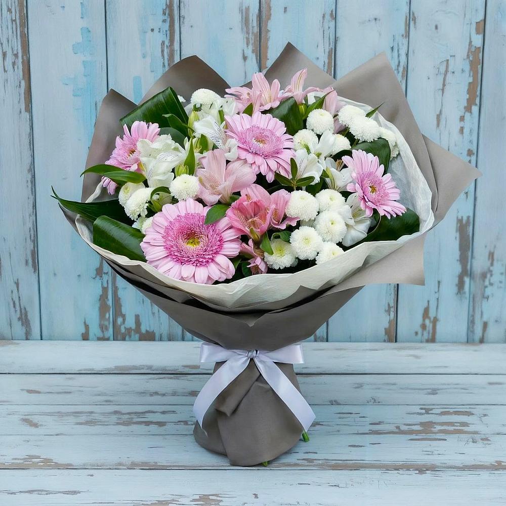 Букет цветов из: Герберы, Альстромерии и Хризантемы в Краснощёково
