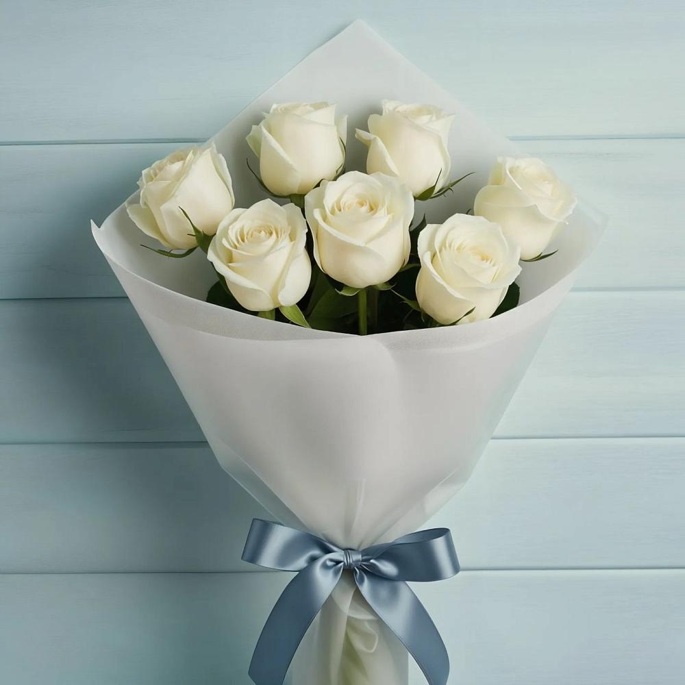 Букет 7 Белых роз Эдлесс Лав в Краснощёково